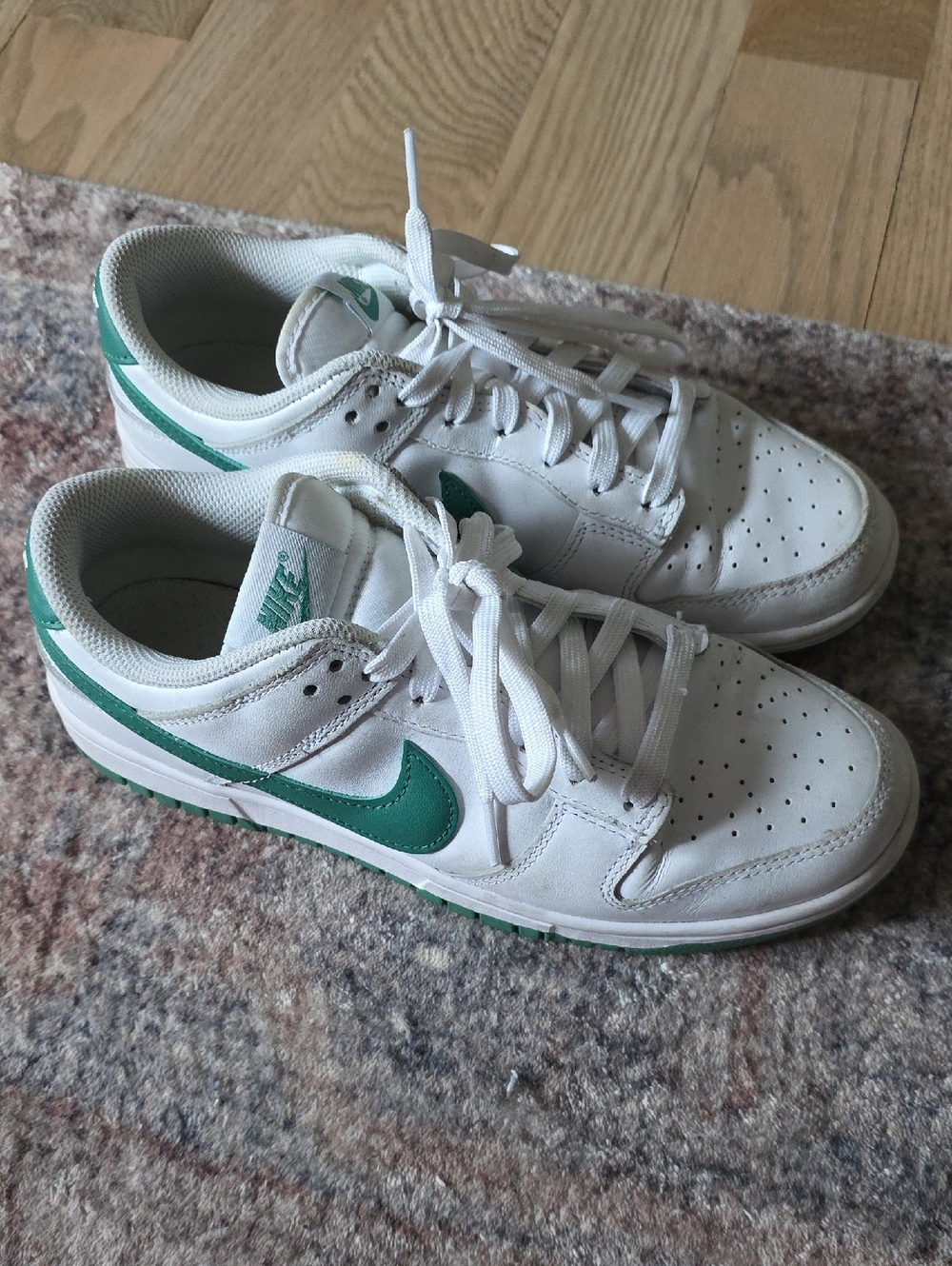Nike Men’s Low-Top Skate Shoes - White with Green Swoosh